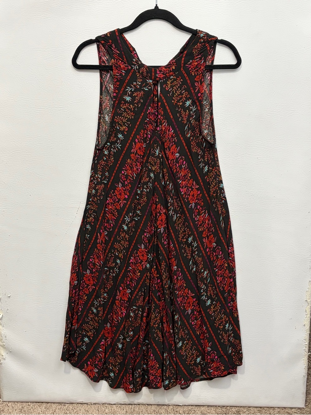 Volcom Black Midi Dress with Red Floral Stripes - Picture 1 of 11
